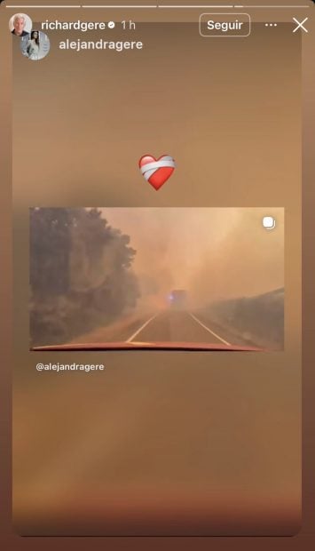 instagram de Richard Gere por los incendios en España