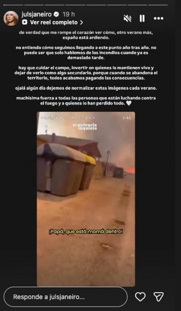 Instagram de Juls Janeiro por los incendios