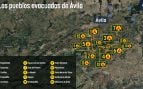 Mapa de todas las poblaciones evacuadas y confinadas por los incendios en Ávila este domingo