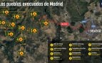 Mapa de todas las poblaciones evacuadas y confinadas por los incendios en Madrid este domingo