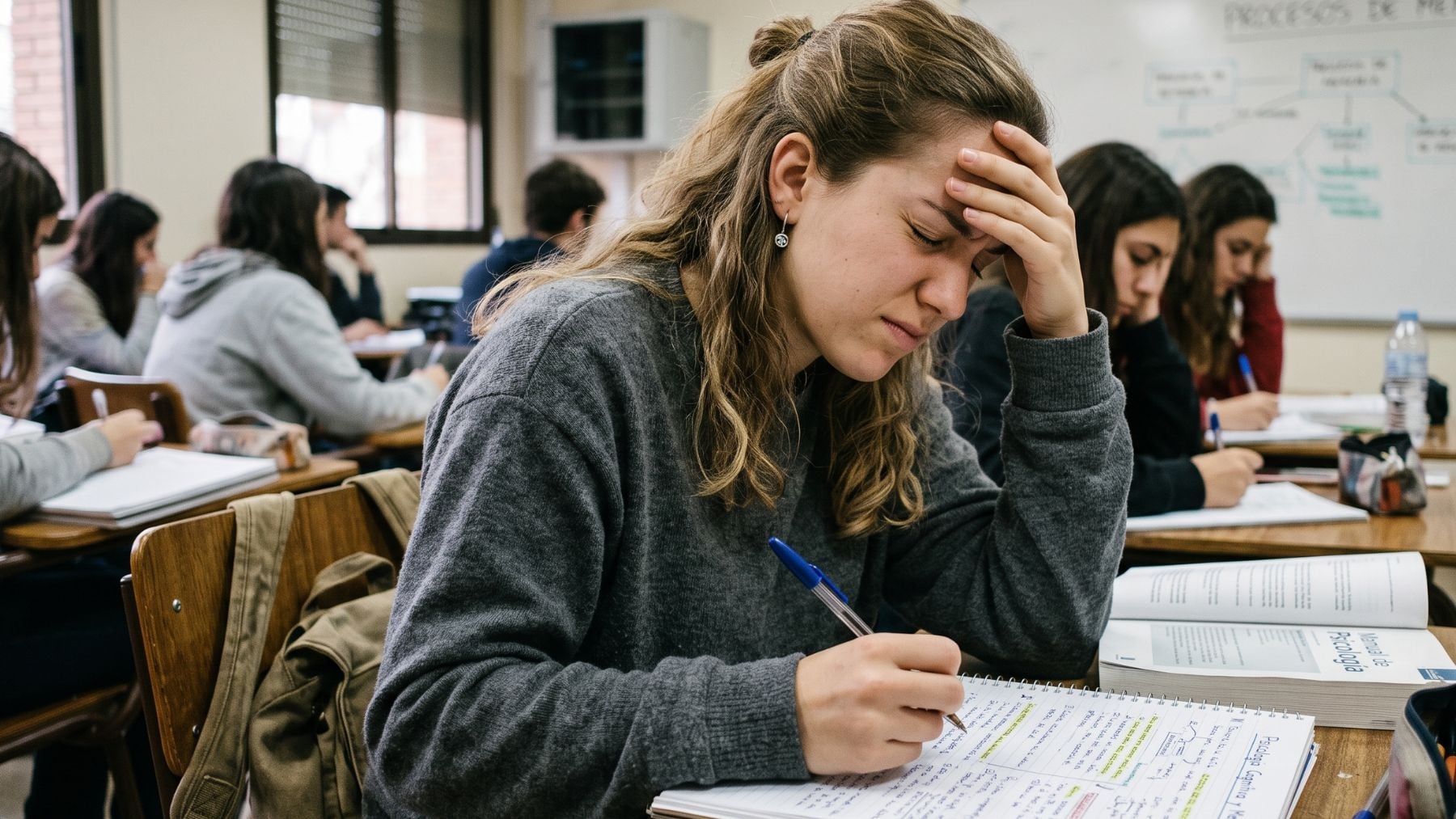 Persona estudiando a base de memorización. (Imagen generada por IA)