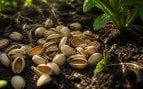 Cáscaras de pistacho en el jardín