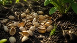 Cáscaras de pistacho en el jardín