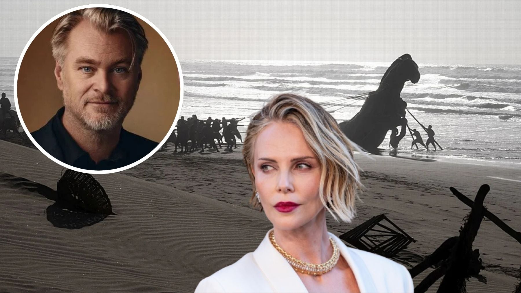 Christopher Nolan y Charlize Theron sobre una escena de ‘La Odisea’. (E.P. / Universal Pictures)