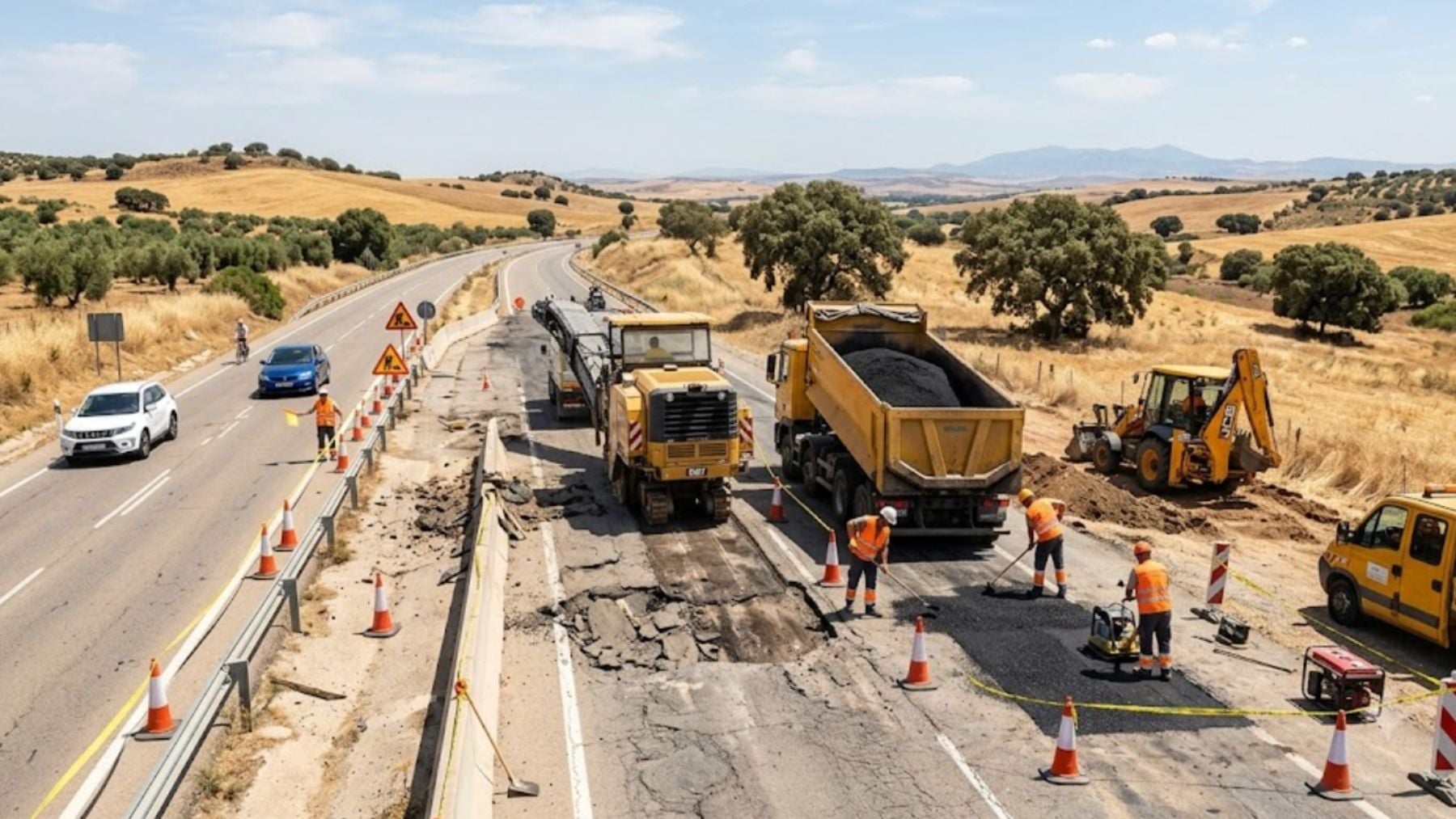 Imagen de una carretera cortada por obras. Imagen generada por IA.