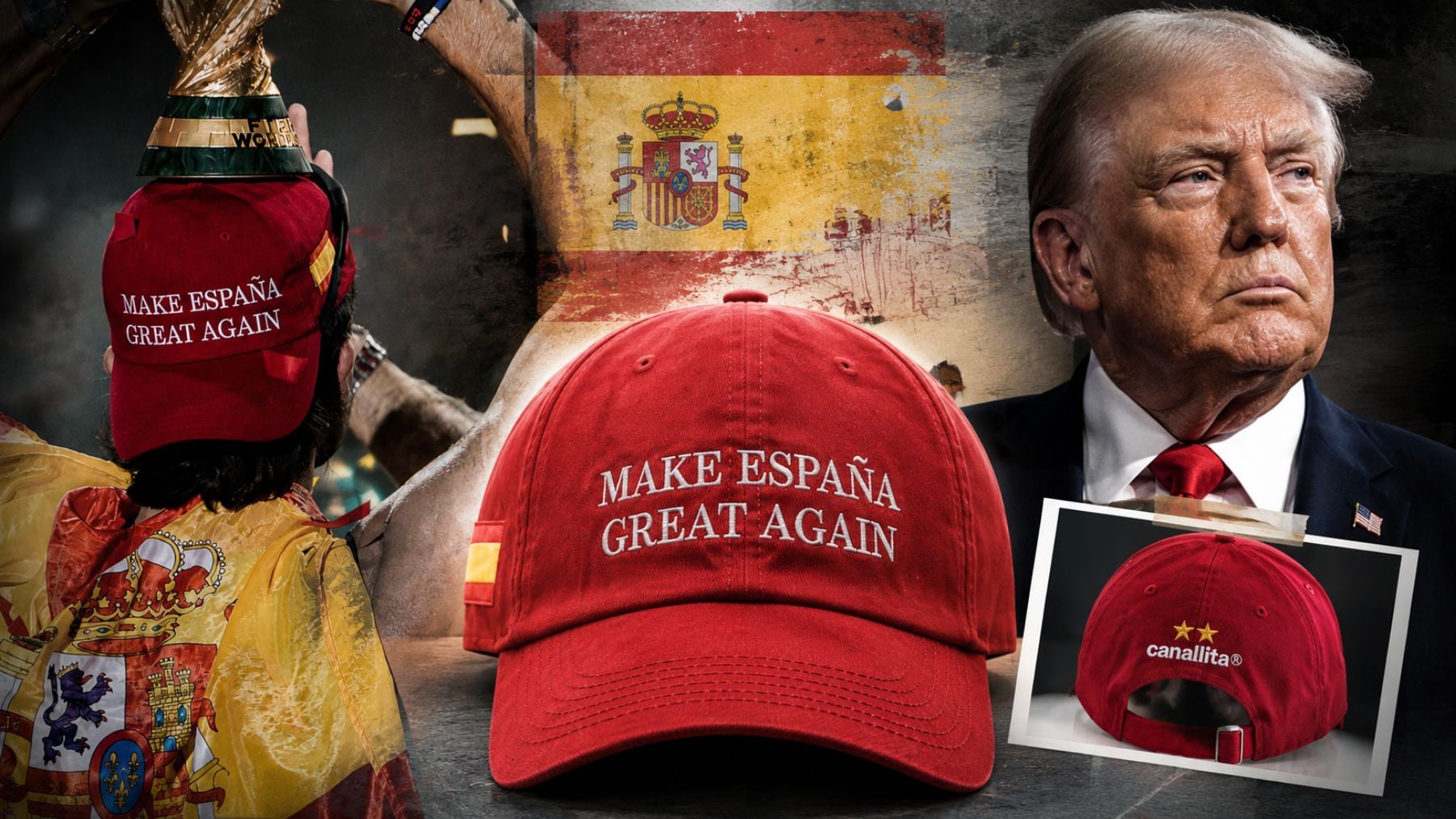 La gorra de Canallita inspirada en Ferran y Trump. (Foto: Redes Sociales/ IA)