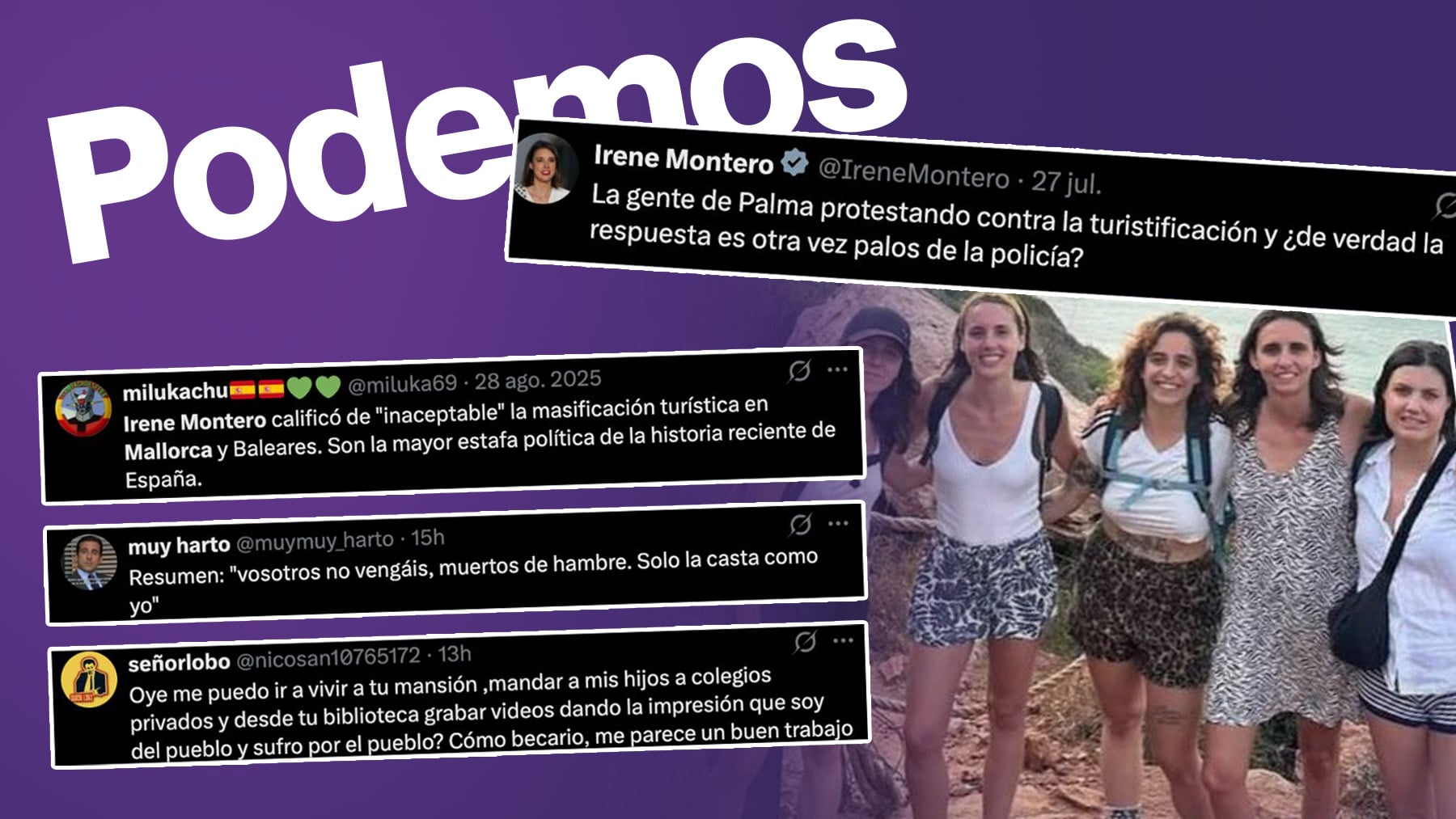 Las redes estallan contra Irene Montero por apoyar la manifestación antiturística de Palma pese a veranear en Baleares