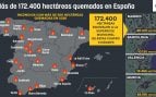 Los incendios en España ya han arrasado este año un territorio equivalente a Madrid, Barcelona, Valencia y Murcia