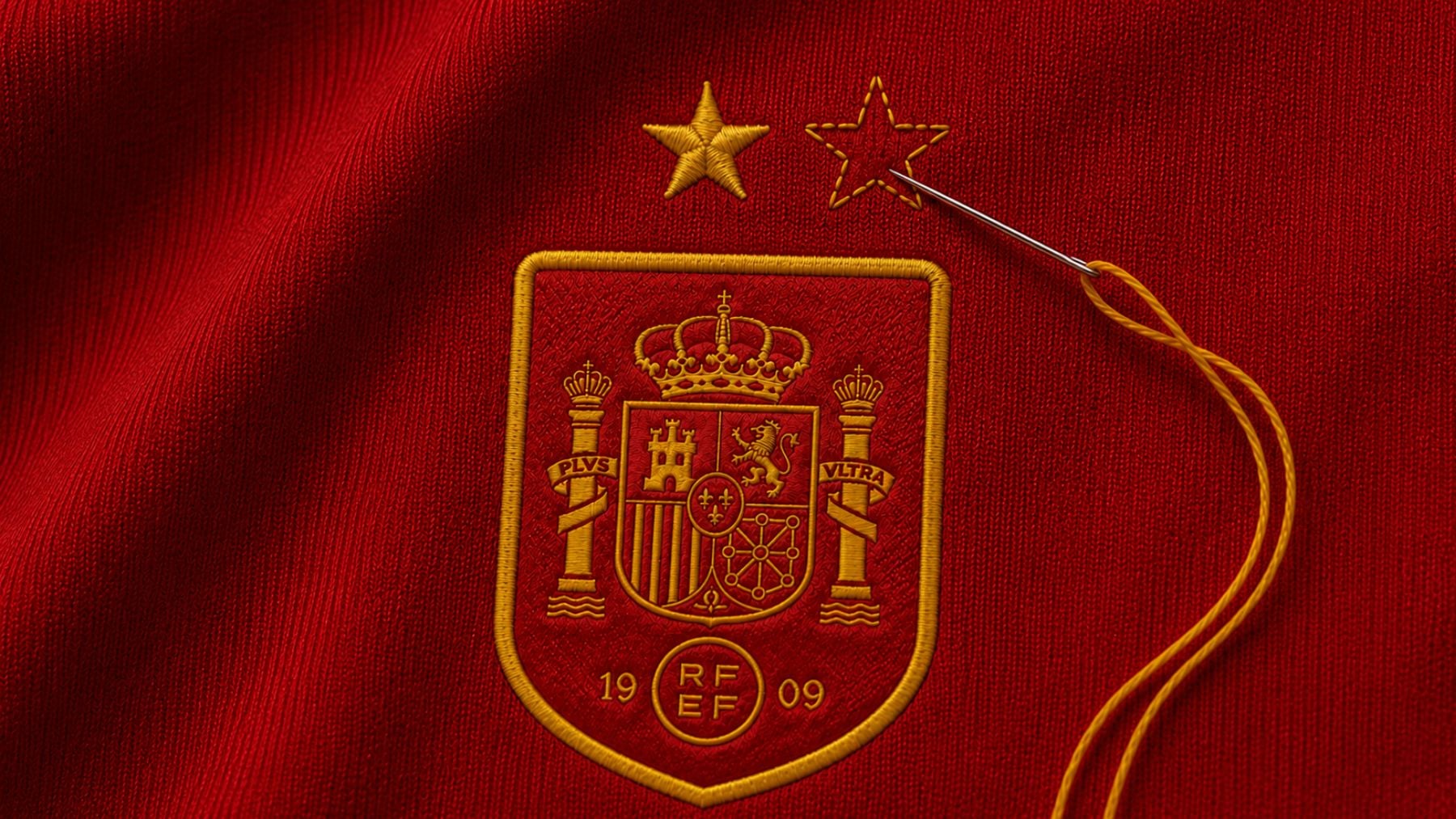 Bordado de una segunda estrella en la camiseta de la selección. Generado por IA.