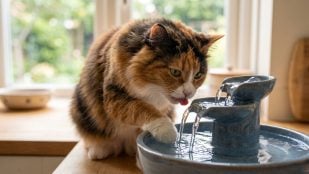 Gato bebiendo agua (Imagen hecha con IA).