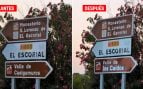 Antes y después carteles de acceso al Valle de los Caídos