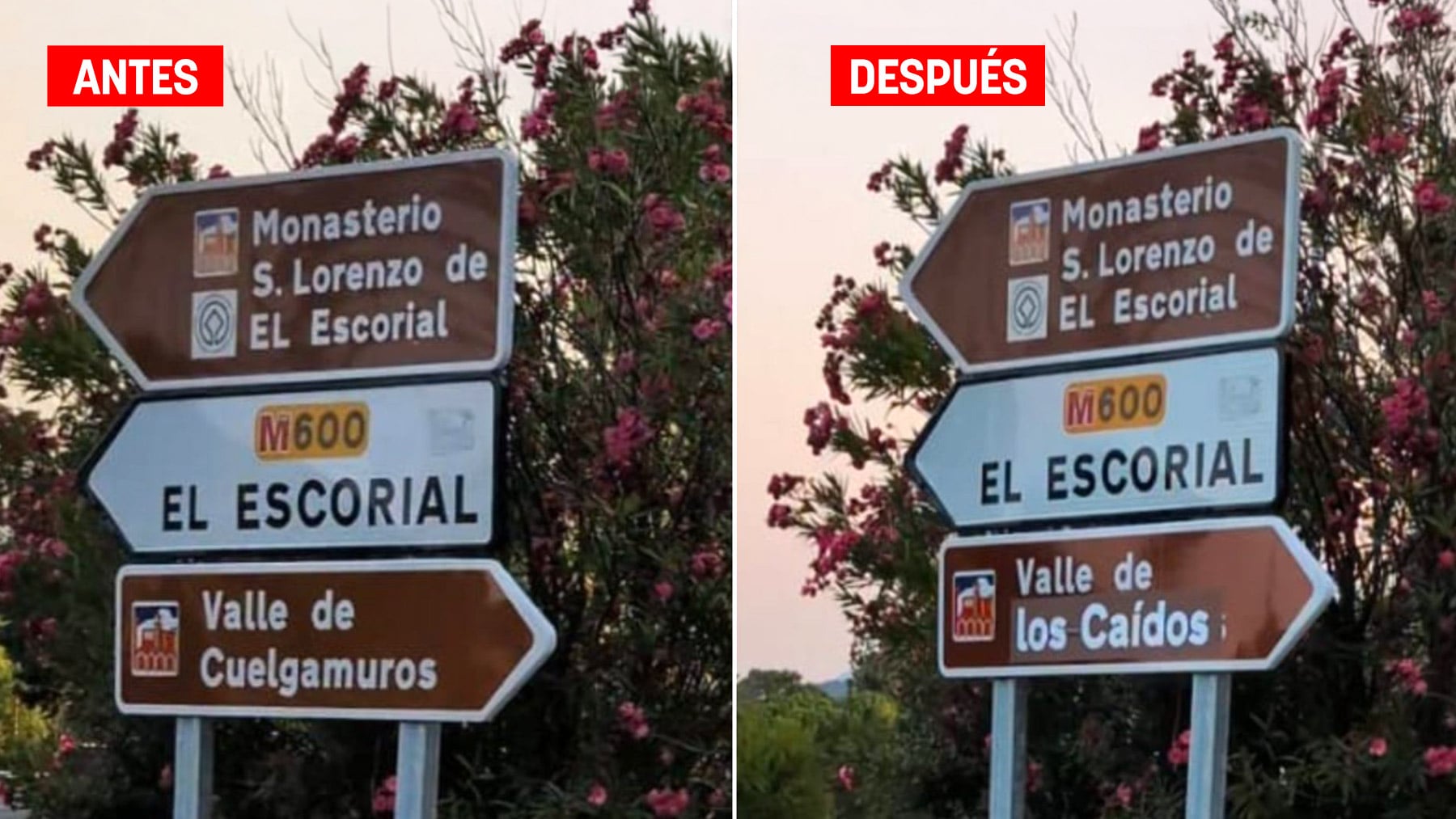 Una acción reivindicativa devuelve el nombre de Valle de los Caídos a las señales que le designan como Cuelgamuros
