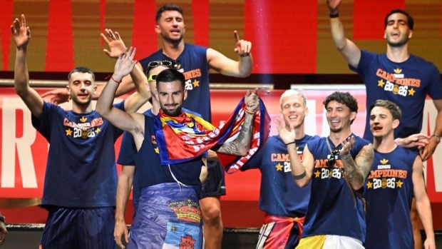 Los jugadores de la selecci&oacute;n durante la celebraci&oacute;n del Mundial en Cibeles. Foto: &Oacute;scar Ortiz / Europa Press.