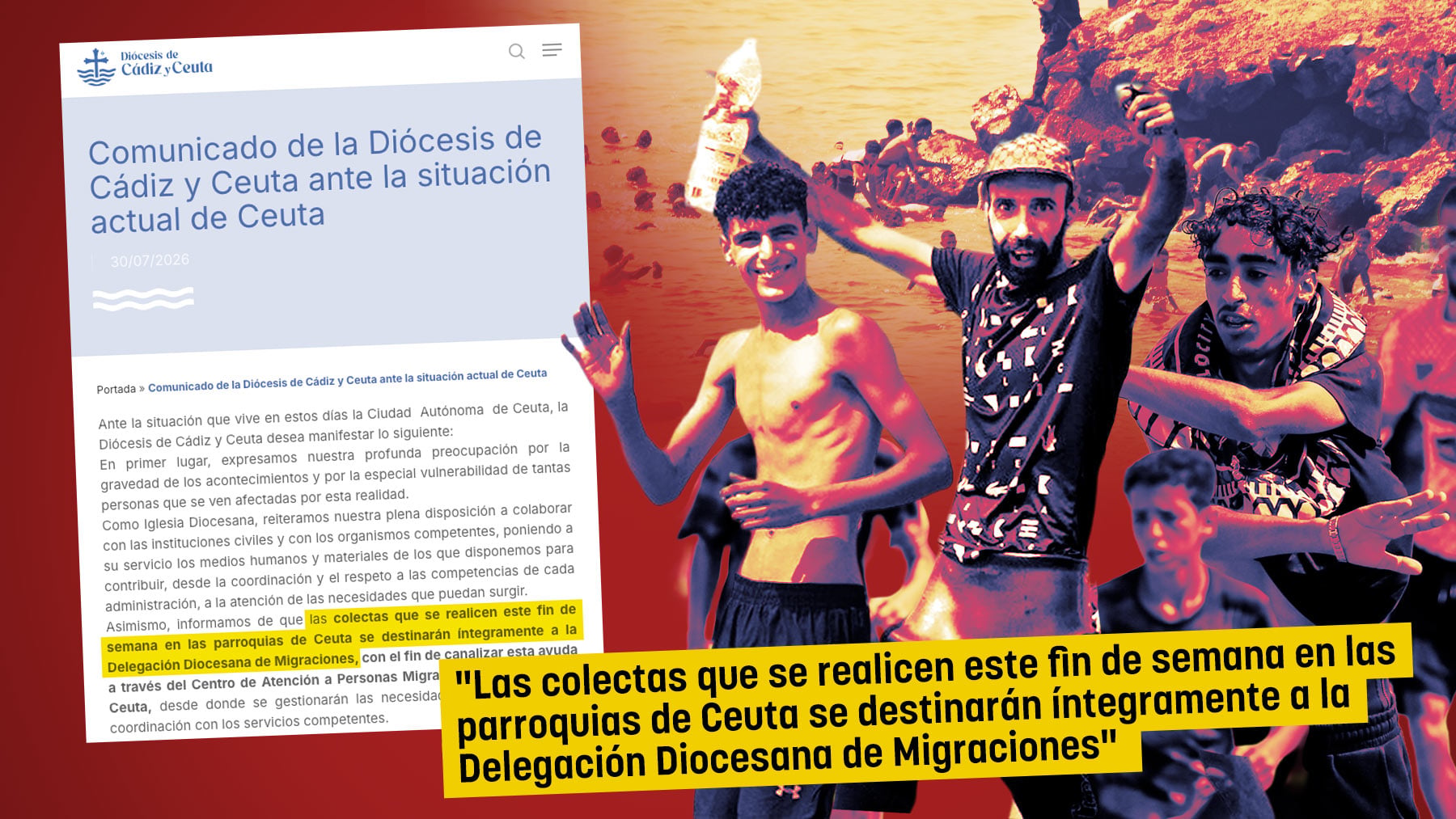 La Diócesis de Ceuta anuncia que destinará las colectas de este finde para los inmigrantes que saltaron la valla