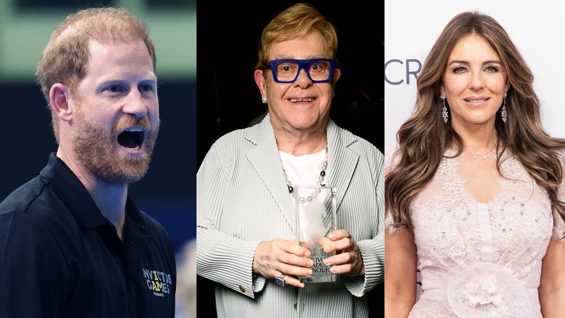 El príncipe Harry, Elton John y Elizabeth Hurley. (Foto: Europa Press)