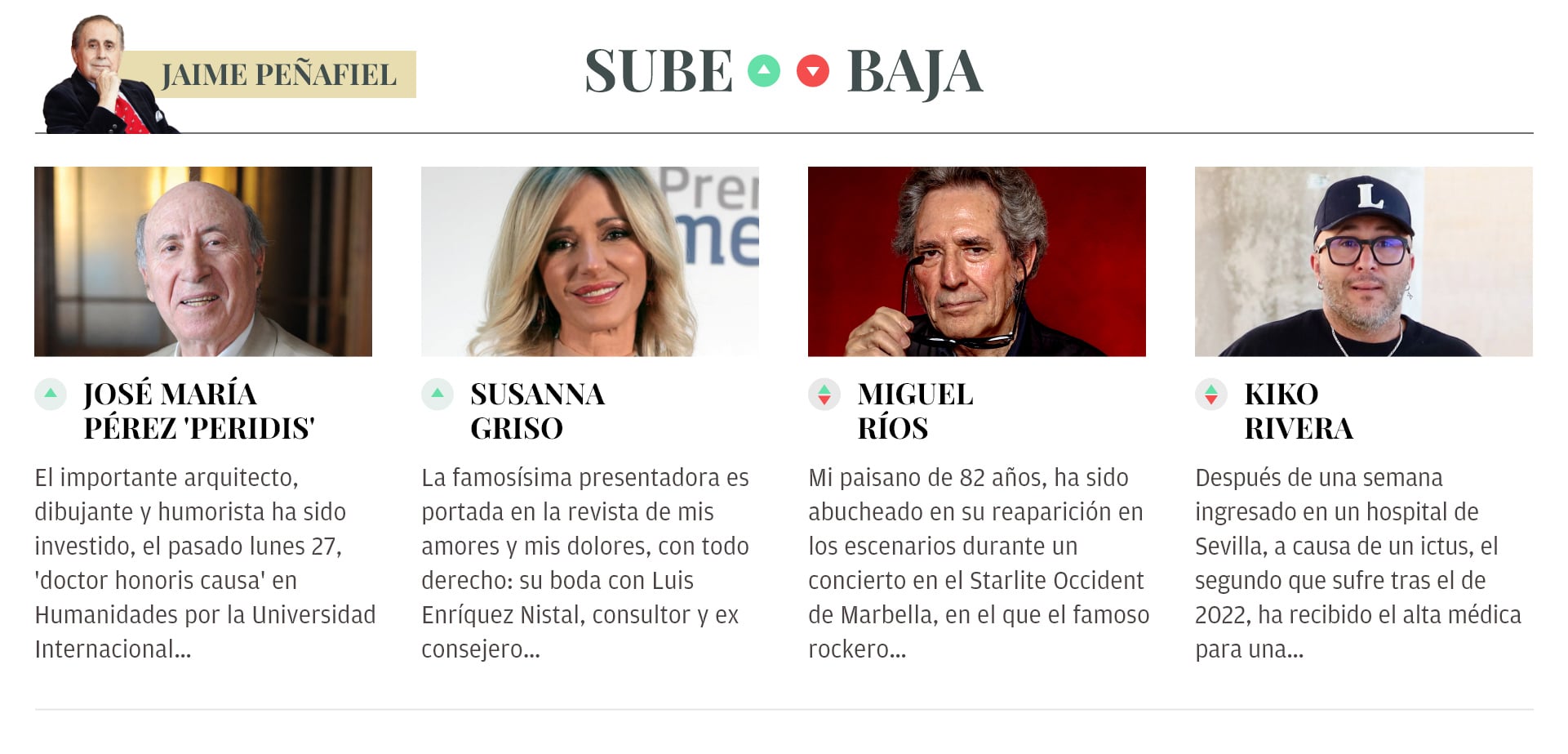 Sube & Baja, por Jaime Peñafiel: semana del 24 al 30 de julio