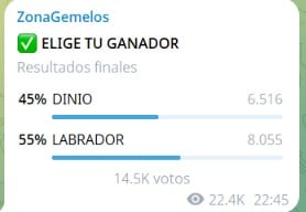 Resultados de la votación de la final de 'La casa de los gemelos 3' (Telegram).
