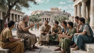 Sócrates dando clase. Imagen generada con IA.