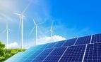 Parque híbrido que combina energía solar y eólica.