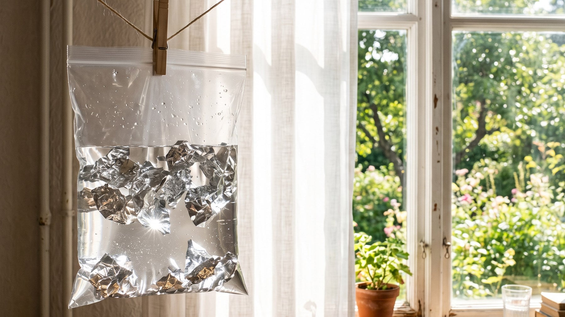 Colgar una bolsa de agua con trozos de papel de aluminio en la ventana: para qué sirve y por qué cada vez lo hace más gente en verano