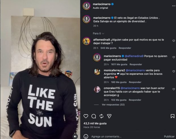 Mario Cimarro en su cuenta de Instagram.