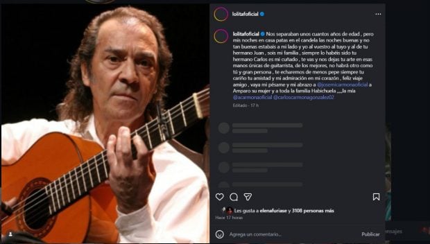 Captura del mensaje de despedida de Lolita por la muerte de Pepe Habichuela (Instagram).