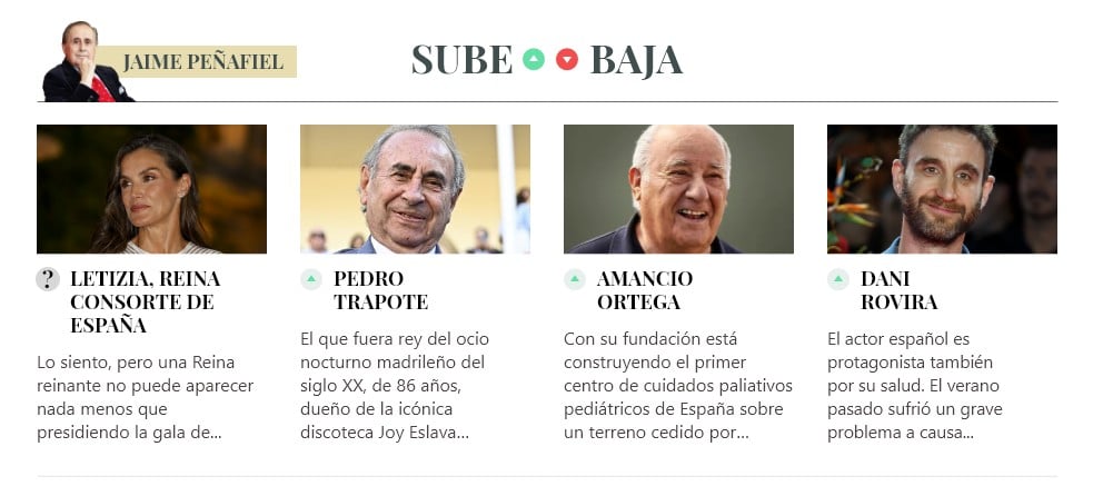 Sube & Baja, por Jaime Peñafiel: semana del 31 de julio al 6 de agosto