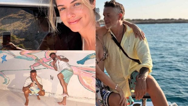 Montaje de imágenes de Stephanie Cayo y Alejandro Sanz en sus vacaciones (Instagram).