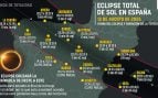 Mapa del eclipse solar del 12 de agosto en España: horarios por ciudad y lo que realmente verá desde su casa