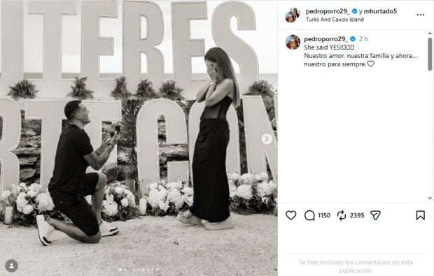 Pedro Porro pide matrimonio a María Hurtado, su pareja. (Instagram)