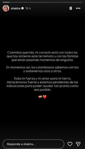 Comunicado de Shakira. (Instagram)