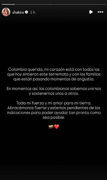 Comunicado de Shakira en sus redes. (Foto:@shakira)