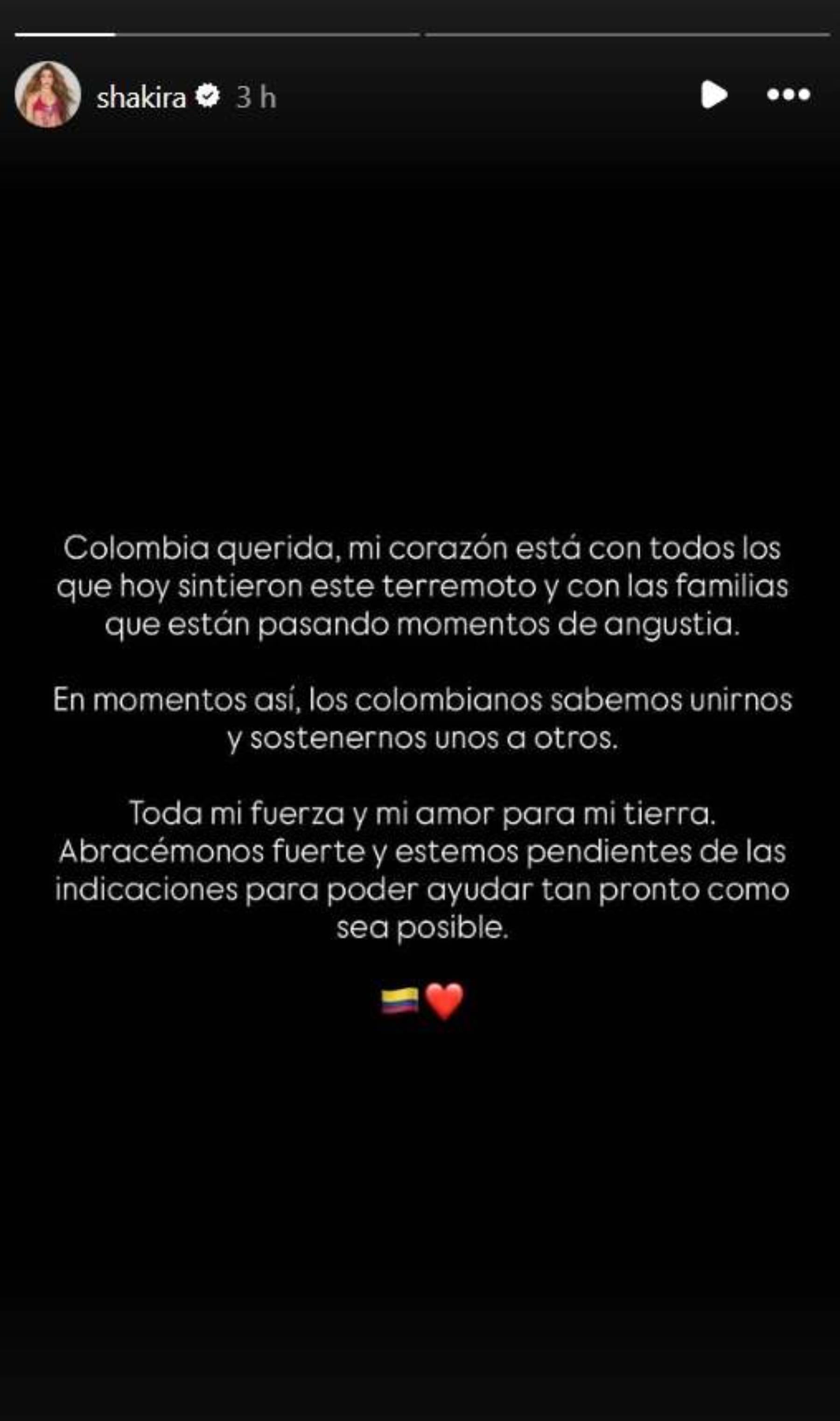Comunicado de Shakira en sus redes. (Foto:@shakira)