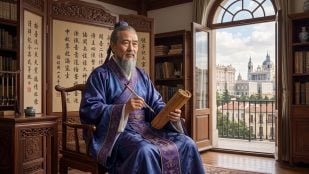 Confucio, filósofo chino. Imagen generada con IA.