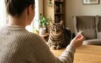 Si tu gato te mira fijamente no te asustes, en realidad está tratando de comunicarse contigo y decirte algo (Imagen hecha con IA).