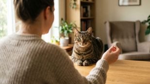 Si tu gato te mira fijamente no te asustes, en realidad está tratando de comunicarse contigo y decirte algo (Imagen hecha con IA).