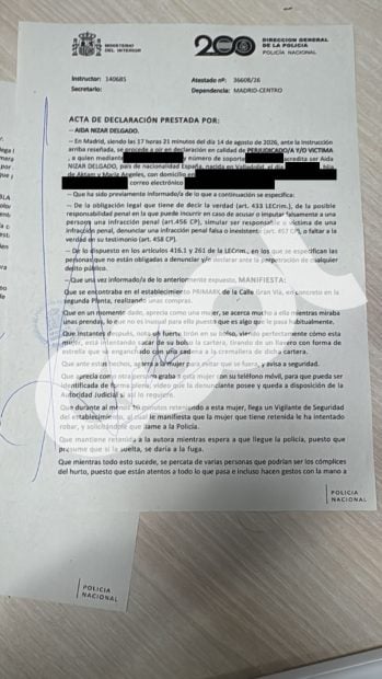 Denuncia del robo de A&iacute;da N&iacute;zar