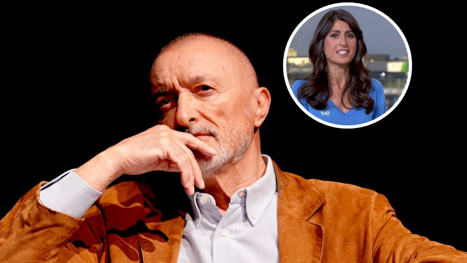 Arturo Pérez-Reverte (EP) y la reportera de RTVE Lourdes García Campos.