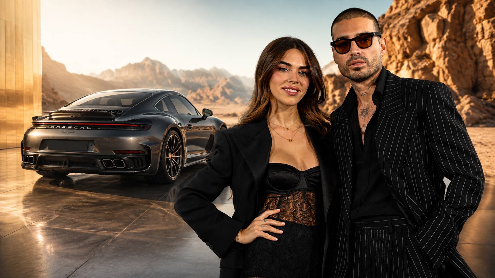 Violeta Mangriñán y Fabio Colloricchio con un Porsche de fondo. (Foto: Europa Press/IA)