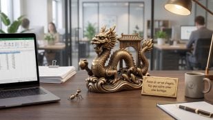 Representación de un dragón y una hormiga, realización hecha con inteligencia artificial.