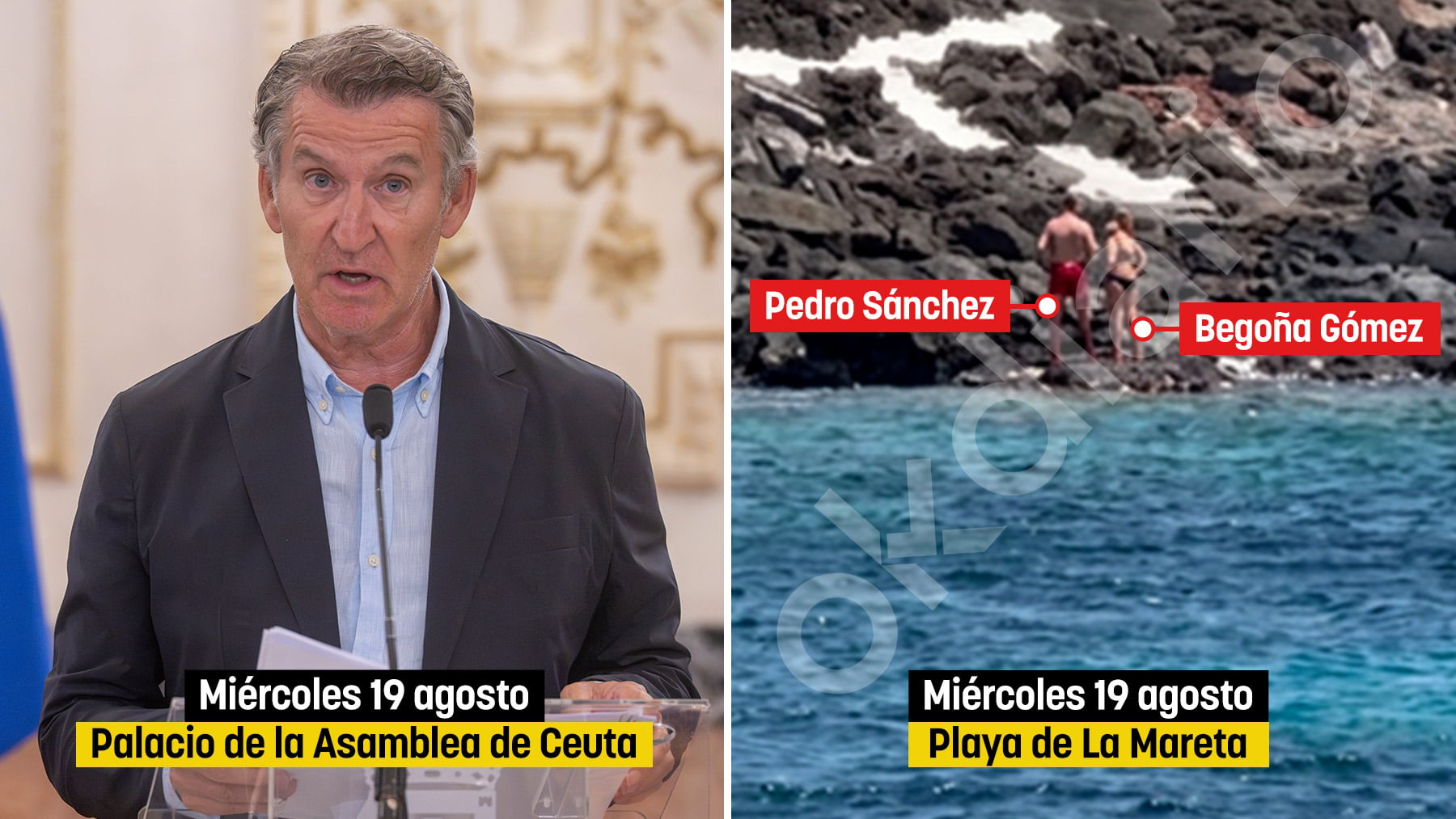Sánchez disfrutaba de un baño con Begoña en La Mareta mientras Feijóo acudía a Ceuta para apoyar a los vecinos frente a los invasores