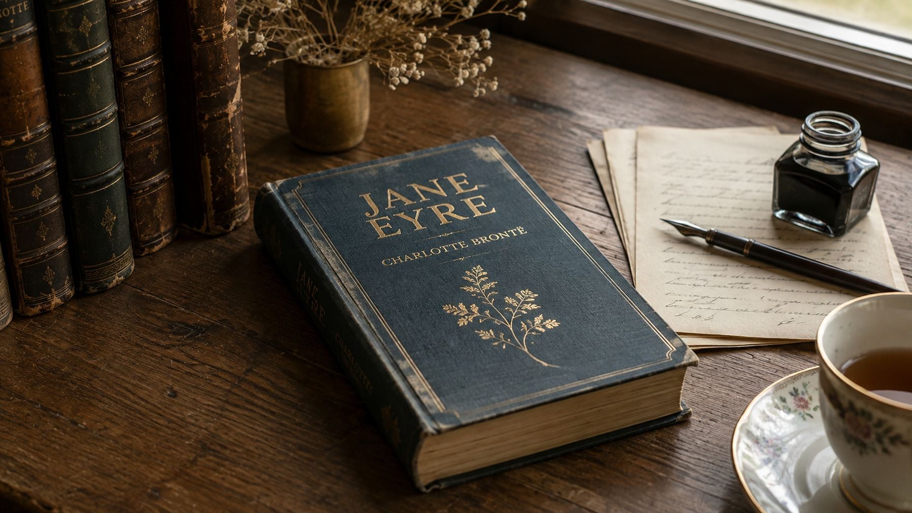Libro antiguo de Jane Eyre. (Foto generada por IA)
