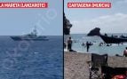 Una patrullera de la Guardia Civil protege el baño de Sánchez en La Mareta mientras las pateras invaden las playas de Murcia y Baleares