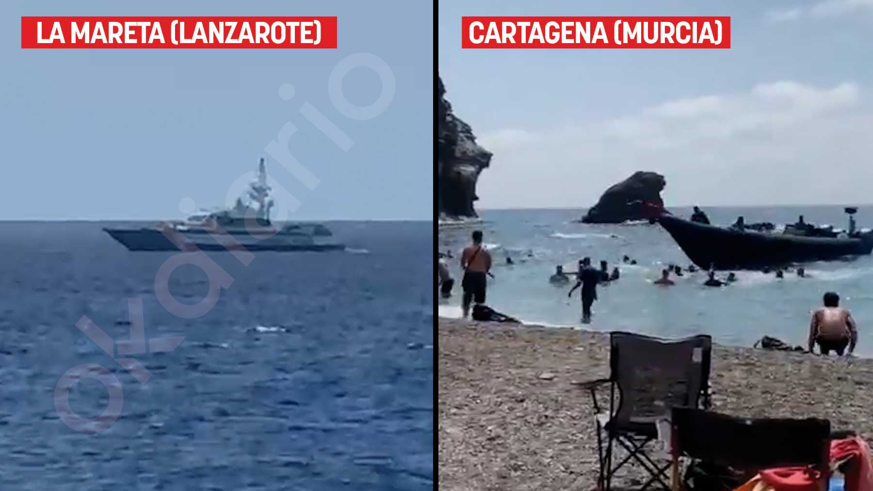 Una patrullera de la Guardia Civil protege el baño de Sánchez en La Mareta mientras las pateras invaden las playas de Murcia y Baleares