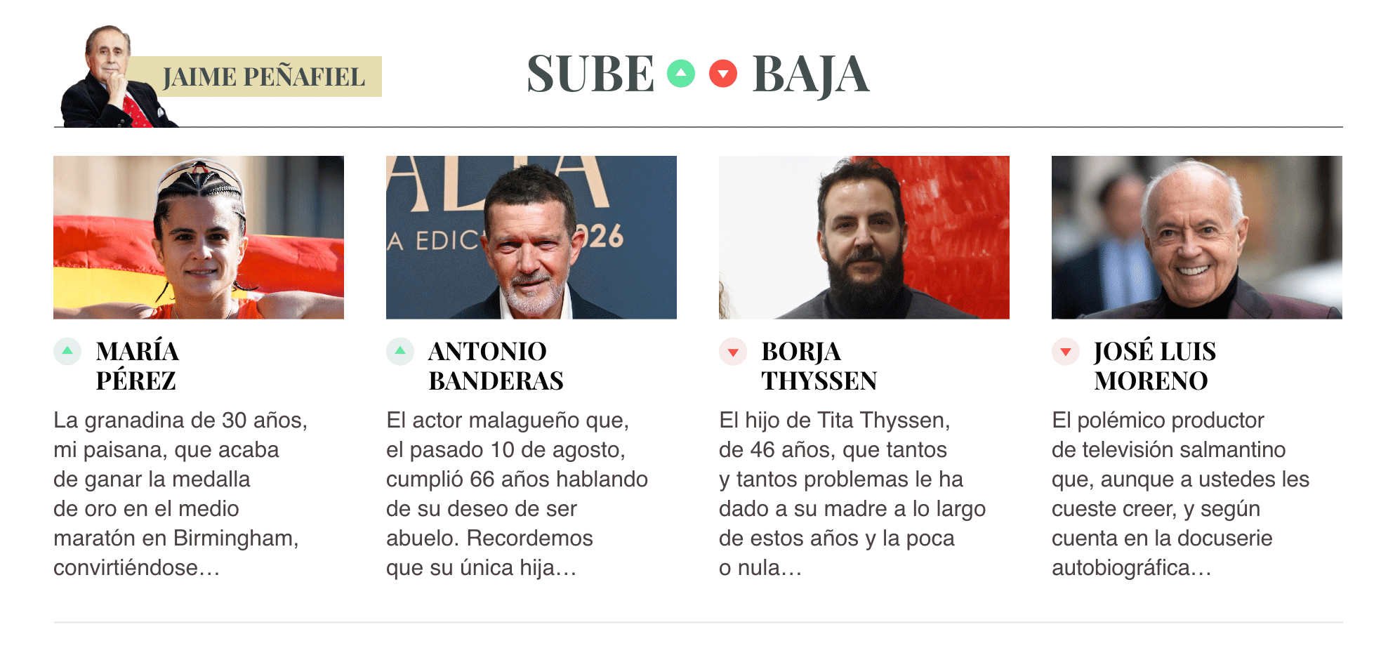 Sube & Baja, por Jaime Peñafiel: semana del 15 al 21 de agosto