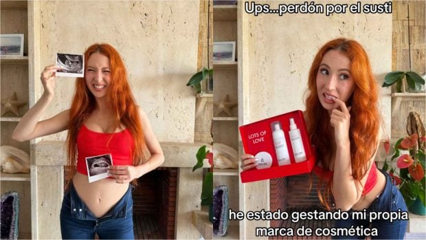 La influencer Erola Jons en un montaje de fotos fingiendo su embarazo (Instagram).