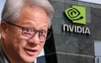 Jensen Huang, CEO de Nvidia, junto al logotipo de la compañía