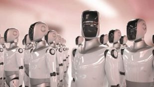 Grupo de robots humanoides relacionados con el desarrollo de robótica e inteligencia artificial