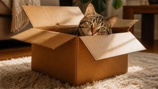 Gatos y caja de cartón