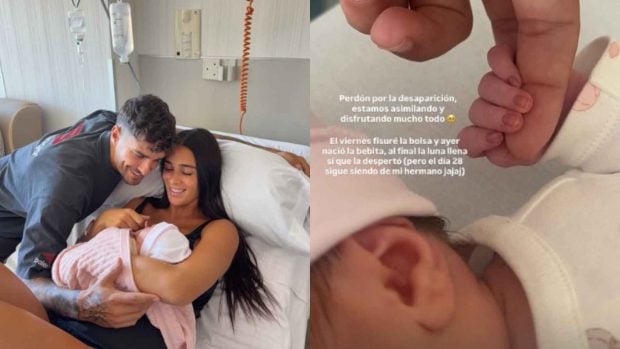 Claudia y Mario, ex de La isla de las tentaciones, junto a una imagen de Valentina, su hija (Instagram)